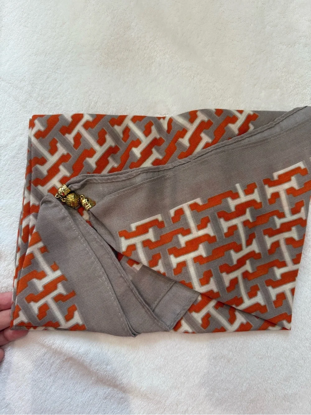 Women scarf Orange and Taupe Geometric Curtain Panel